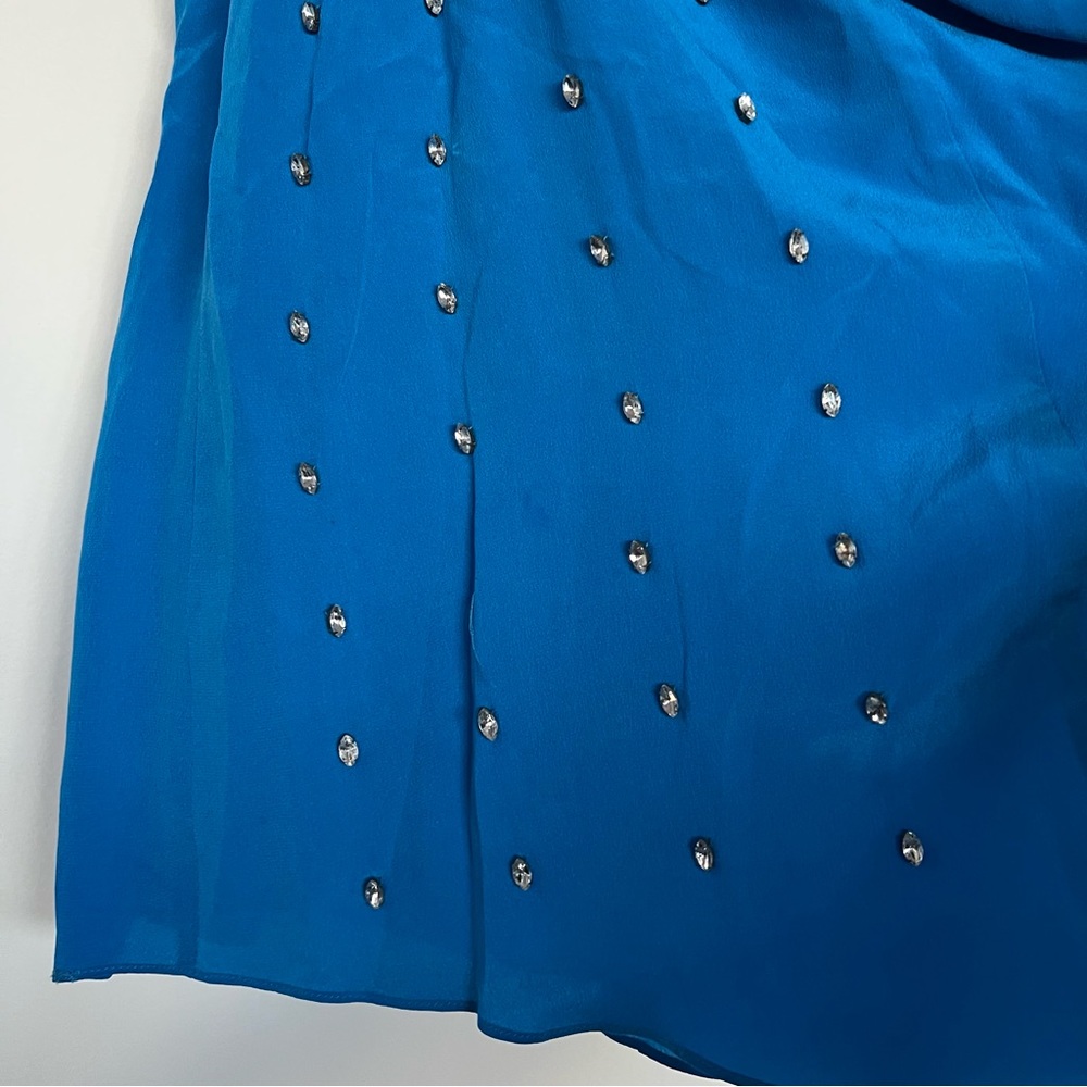 Olivaceous Bright Blue Silk Rhinestone Ruffle Tank - Picture 3 of 4